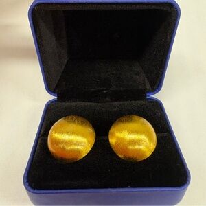 Half Circle Brushed Gold Tone Stud Earrings with Box